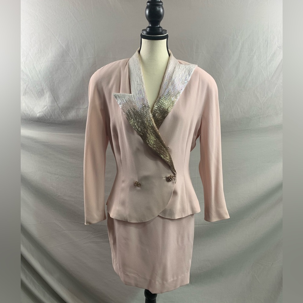 Vintage Pink Beaded Jacket And Matching Skirt